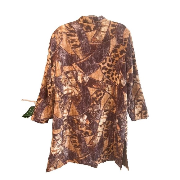 Diane Gilman Browns100% Silk Duster Cardigan Boho Vtg Mandarin Collar - Picture 3 of 9